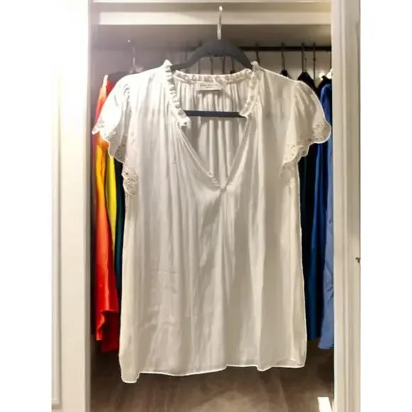 NWT - Ramy Brook Hermine Short Sleeve Blouse in Ivory Size: M - Picture 4 of 7